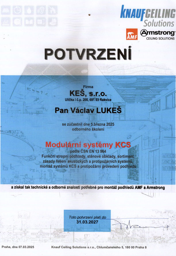 Certifikát Sádrokartony KEŠ